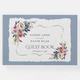 Moderne Stof Blauw Misty Rose Trouw Gastenboek