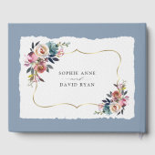 Moderne Stof Blauw Misty Rose Trouw  Gastenboek (Achterkant)