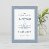 Moderne Stof Blauw Patroon Trouw Verloving Bewaar Save The Date (Staand voorkant)