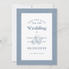 Moderne Stof Blauw Patroon Trouw Verloving Bewaar Save The Date