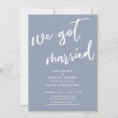 Moderne Stof Blauw We Zijn Getrouwd Trouwreceptie Kaart (Voorkant)