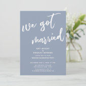 Moderne Stof Blauw We Zijn Getrouwd Trouwreceptie Kaart (Staand voorkant)