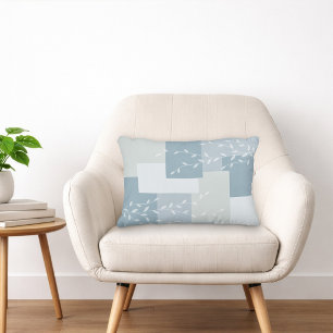 Moderne Stof Blauw Witte Botanische Accent Kussen