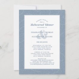 Moderne Stof Blauw Witte Trouw Rehearsal Dinner Kaart