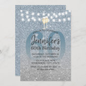 Moderne Stof Blauw & Zilver Glitter 60e Verjaardag Kaart (Voorkant / Achterkant)