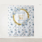 Moderne Stof Blauw Zoete 16 Gouden Glitters Tapijt Wandkleed (Voorkant)