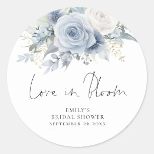 Moderne Stof Blauwe Bloemen Liefde in Bloei Bad Ronde Sticker