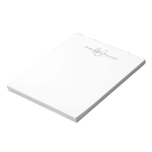 Moderne Stof Lilac Script Monogram Notitieblok (Linkerzijde)