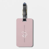 Moderne Stof Lilac Witte Script Monogram Bagagelabel (Achterkant verticaal)