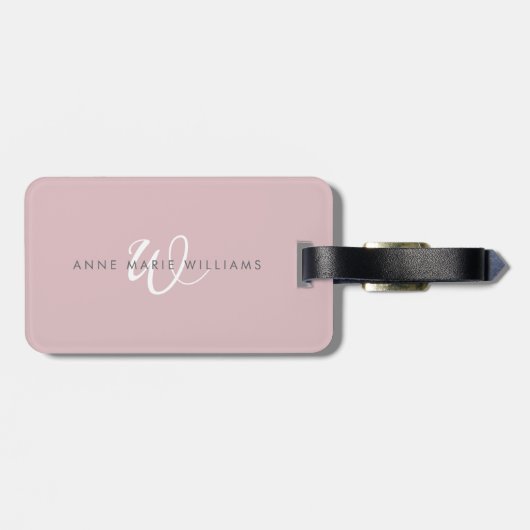 Moderne Stof Lilac Witte Script Monogram Bagagelabel (Achterkant horizontaal)