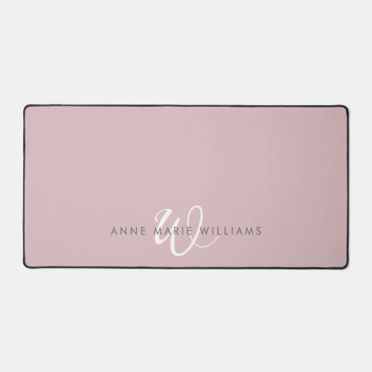 Moderne Stof Lilac Witte Script Monogram Bureaumat (Voorkant)