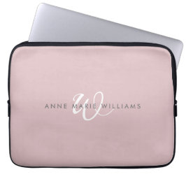 Moderne Stof Lilac Witte Script Monogram Laptop Sleeve