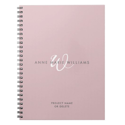 Moderne Stof Lilac Witte Script Monogram Notitieboek (Voorkant)