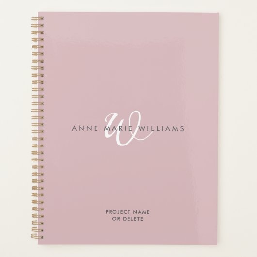 Moderne Stof Lilac Witte Script Monogram Planner (Voorkant)