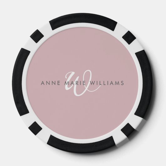 Moderne Stof Lilac Witte Script Monogram Poker Chips (Achterkant)