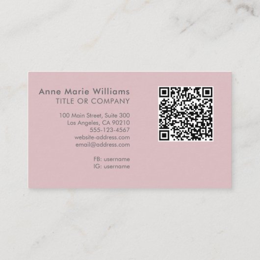 Moderne Stof Lilac Witte Script Monogram QR Code Visitekaartje (Achterkant)