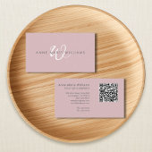 Moderne Stof Lilac Witte Script Monogram QR Code Visitekaartje