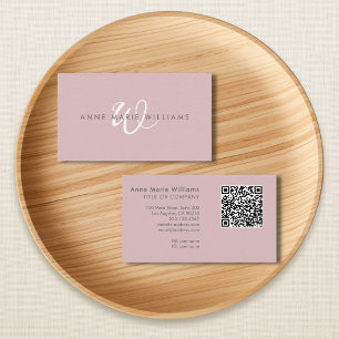 Moderne Stof Lilac Witte Script Monogram QR Code Visitekaartje