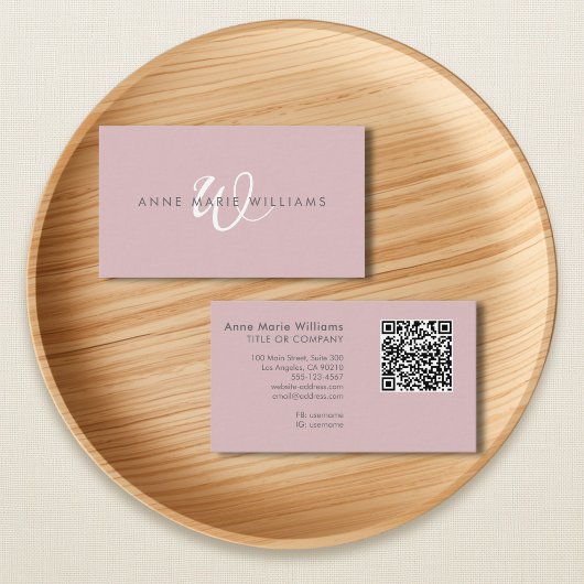 Moderne Stof Lilac Witte Script Monogram QR Code Visitekaartje