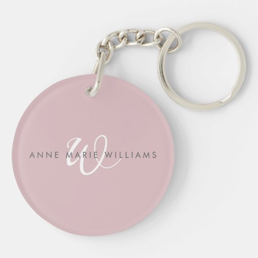 Moderne Stof Lilac Witte Script Monogram Sleutelhanger (Achterkant)
