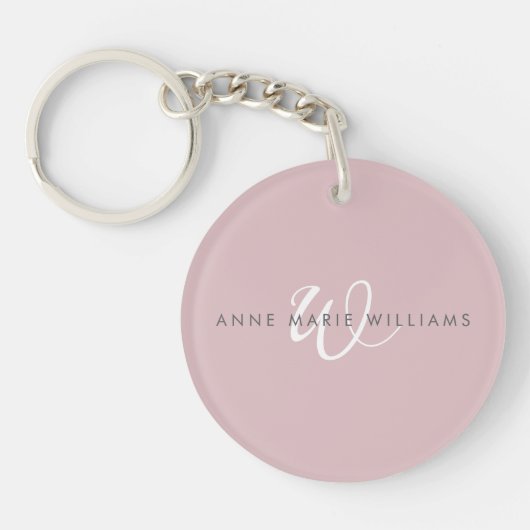 Moderne Stof Lilac Witte Script Monogram Sleutelhanger (Voorkant)