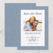 Moderne Stof met Blauwe Patroon | Save the Date Fo (Voorkant / Achterkant)