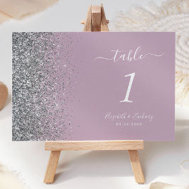 Moderne Stof Paarse Zilveren Glitter Rand Trouw Kaart