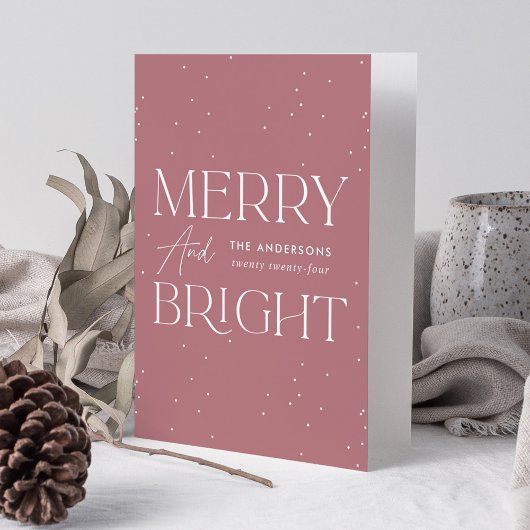 Moderne Stof Rose Merry and Bright Niet-Foto Feestdagen Kaart