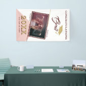 Moderne Stof Roze Afstudeerfoto Afstudeerfeest Spandoek (Beurs)