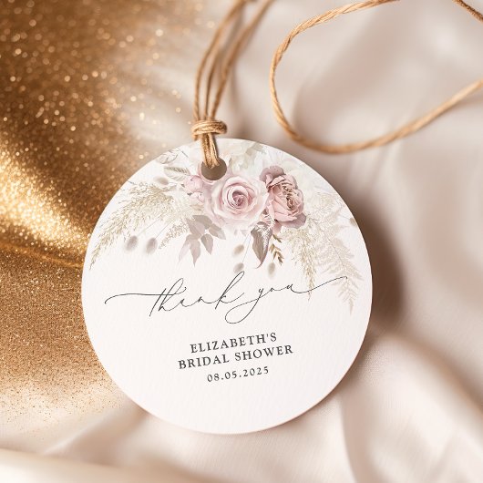 Moderne Stof Roze Bloemrijke Bruidsdouche Bedankjes Labels