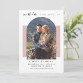 Moderne Stof Roze Boog Fotolijst Trouw Save The Date (Staand voorkant)