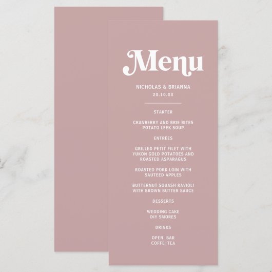 Moderne Stof Roze Bruiloft Menu (Voorkant / Achterkant)