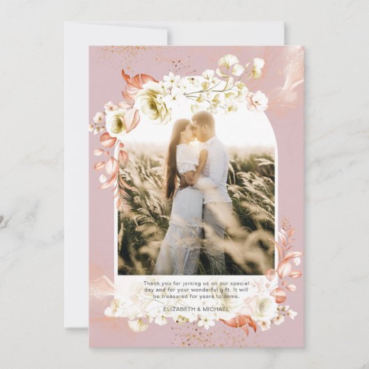 Moderne Stof Roze Koraal Bloemige FOTO DANK JE WEL Bedankkaart