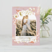 Moderne Stof Roze Koraal Bloemige FOTO DANK JE WEL Bedankkaart (Staand voorkant)