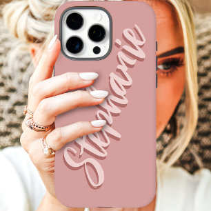 Moderne Stof Roze Minimalistisch Script Naam iPhone 16 Pro Max Hoesje