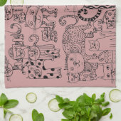 Moderne Stof Roze Moppiekatten Patroon Theedoek (Gevouwen)