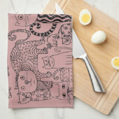 Moderne Stof Roze Moppiekatten Patroon Theedoek (Quarter Fold)