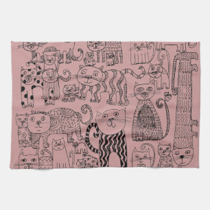Moderne Stof Roze Moppiekatten Patroon Theedoek
