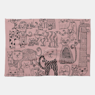 Moderne Stof Roze Moppiekatten Patroon Theedoek