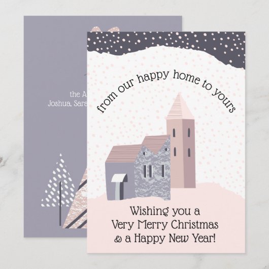 Moderne Stof Roze Ons Huis naar Jouw Huis Feestdagenkaart (Voorkant / Achterkant)