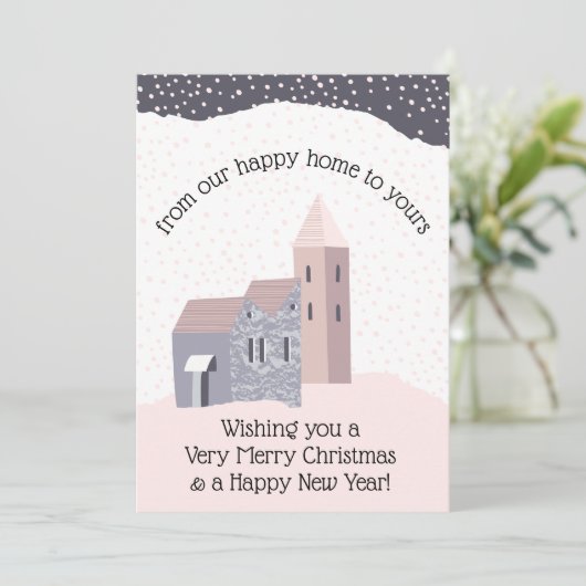Moderne Stof Roze Ons Huis naar Jouw Huis Feestdagenkaart (Staand voorkant)