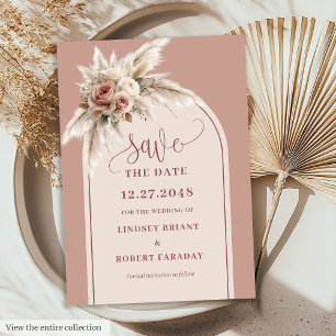 Moderne Stof Roze Pampas Gras Save the Date Kaart