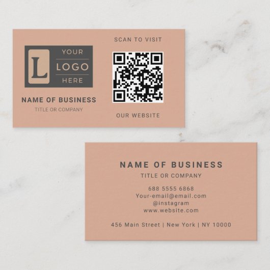 Moderne Stof Roze QR Code Minimalistische Aangepas Visitekaartje (Voorkant / Achterkant)
