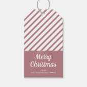 Moderne Stof Roze Strepen Prettig Kerstfeest Cadeaulabel (Voorkant)