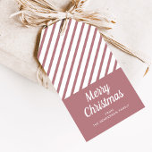 Moderne Stof Roze Strepen Prettig Kerstfeest Cadeaulabel