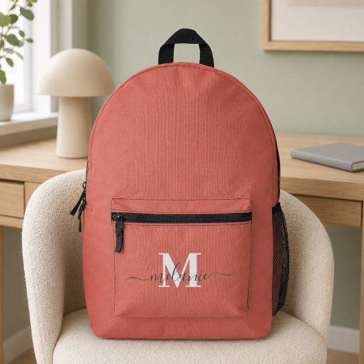 Moderne Stof Roze Witte Monogram Aangepaste Naam  Bedrukte Rugzak