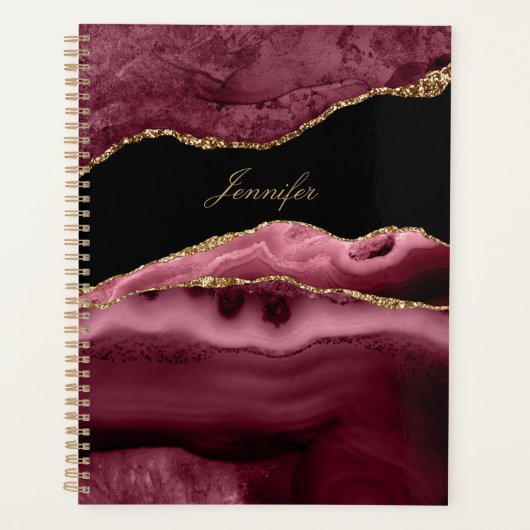 Moderne Stof Roze Zwart & Goud Agaat Persoonlijk Planner (Voorkant)