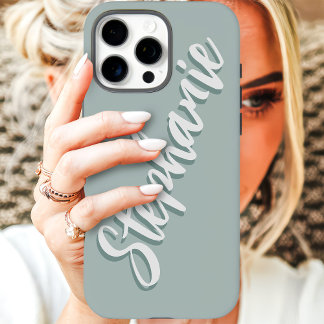 Moderne Stof Sage Minimal Script Naam iPhone 16 Pro Max Hoesje