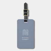 Moderne Stofblauw Monogram Bagagelabel (Voorkant verticaal)