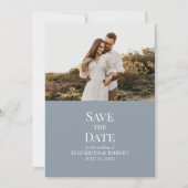 Moderne Stofblauwe Aangepaste Foto Save the Date K Kaart (Voorkant)